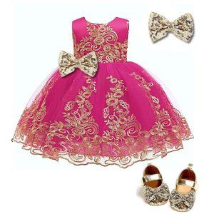 NWT Beautiful Sparkling Sequin Bow Baby Dress Christmas Flower Girl Page…